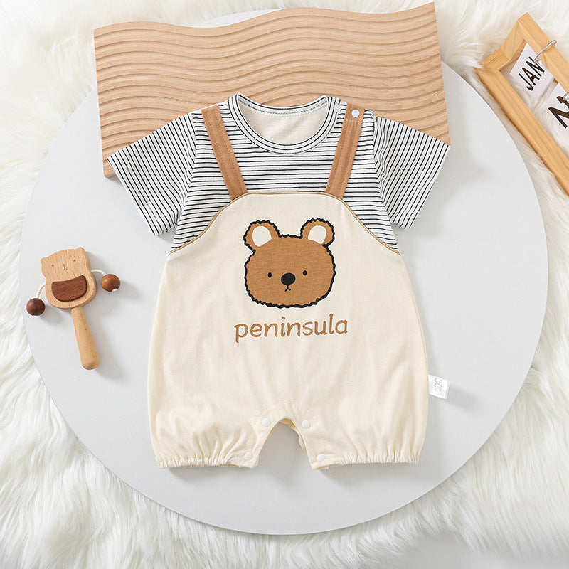 Cartoon Bear Print Short Sleeve Rompers - Simply Snug