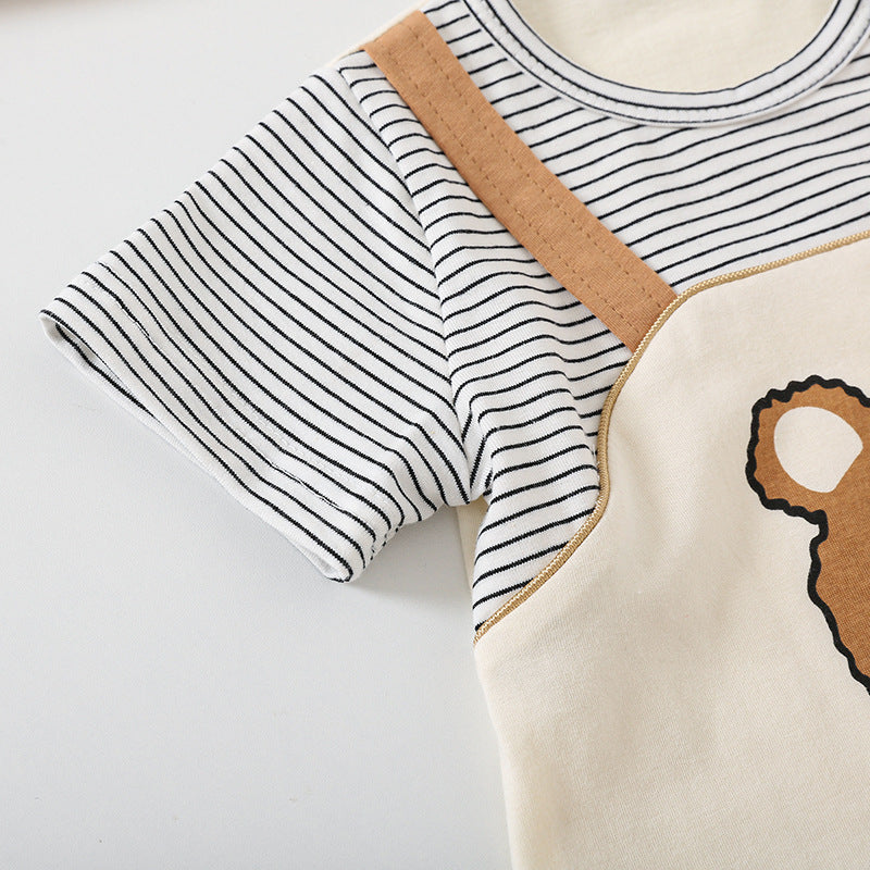 Cartoon Bear Print Short Sleeve Rompers - Simply Snug