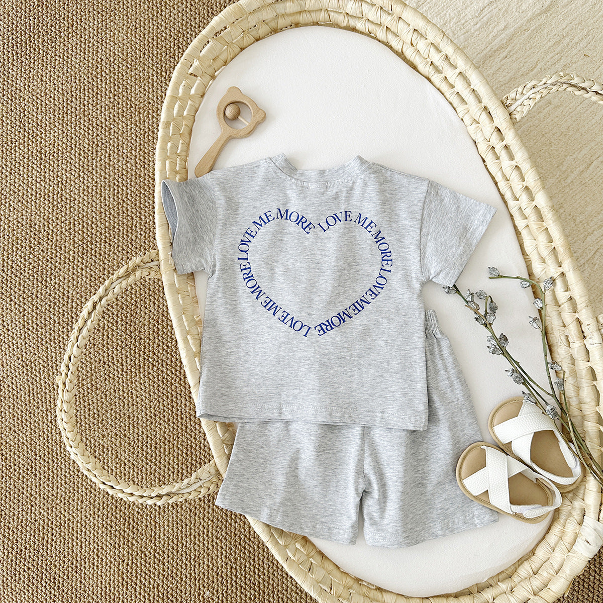 Heart Printing Short Sleeve Suit - Simply Snug