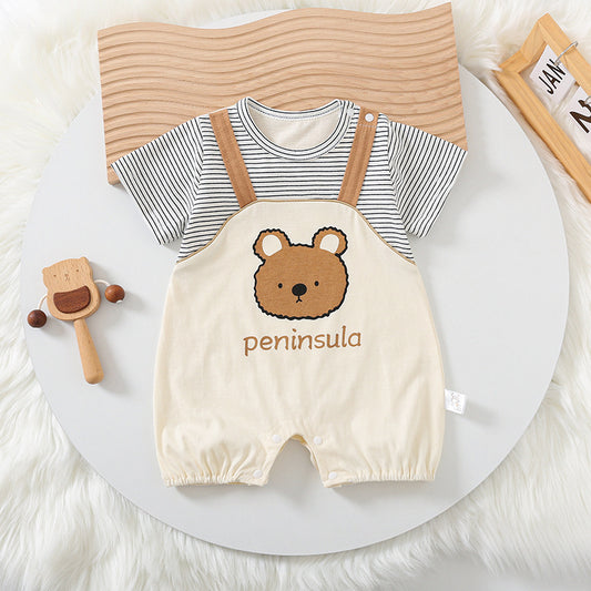 Cartoon Bear Print Short Sleeve Rompers - Simply Snug