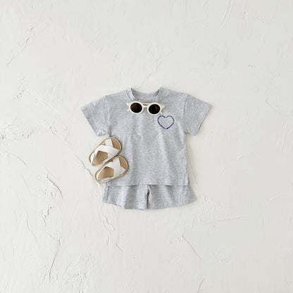Heart Printing Short Sleeve Suit - Simply Snug